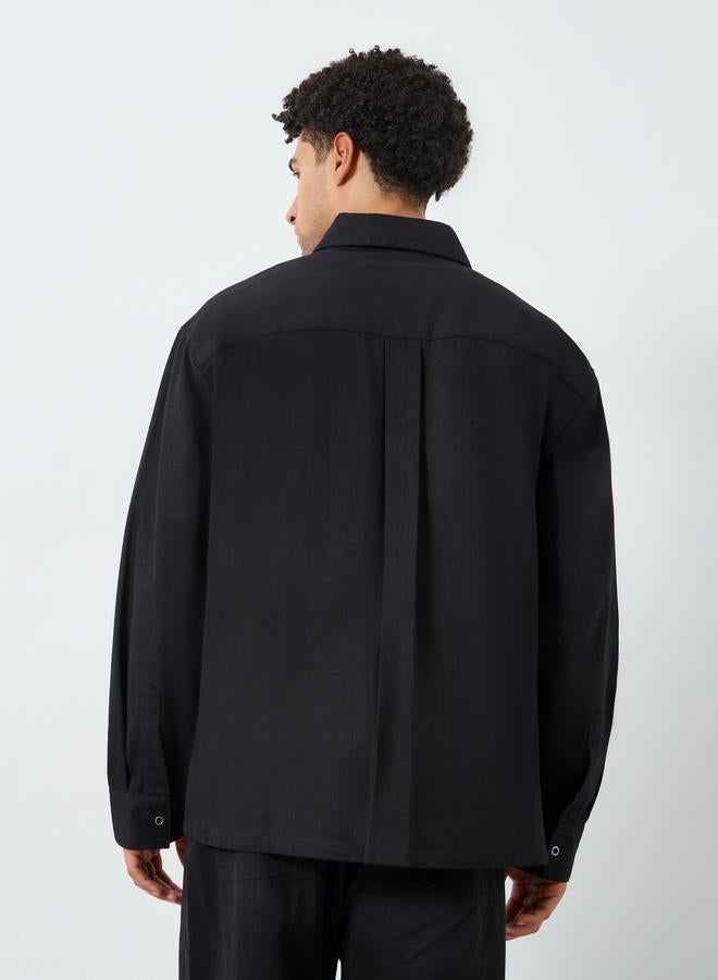 Styli Men Black Oversized Spread Collar Shirt - Image 3